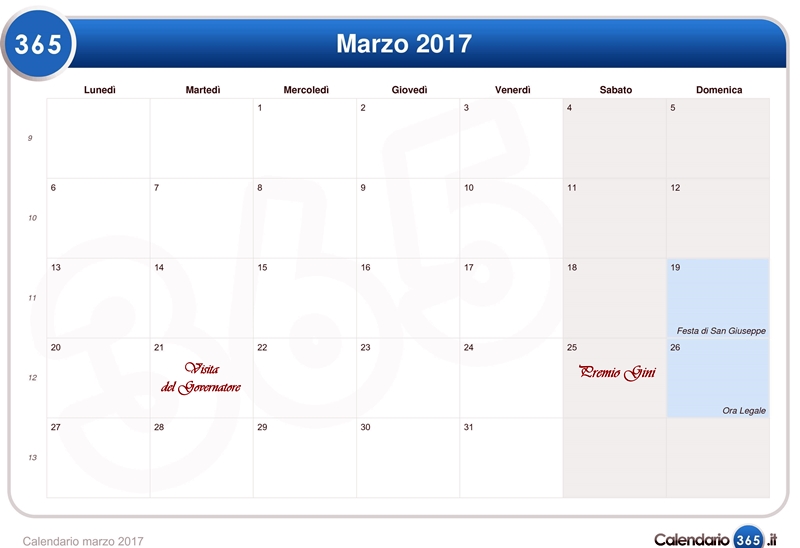 Calendario marzo 2017